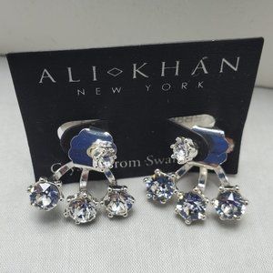 Ali Khan Swarovski crystal stone  jacket earring silver